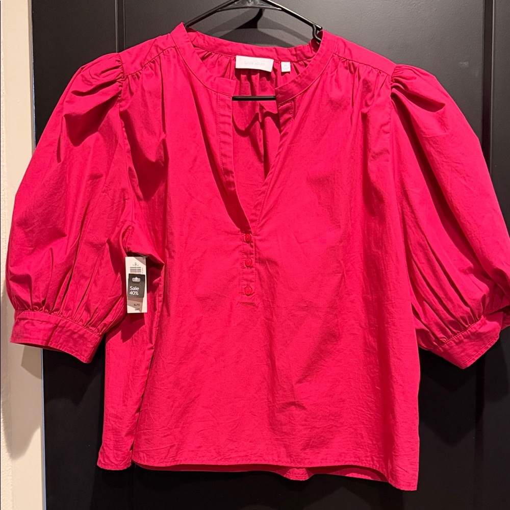 Little Moon Vibrant Pink Puff Sleeve Blouse